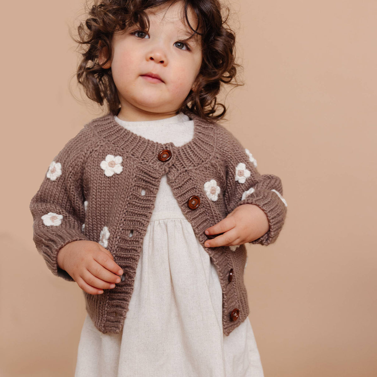 The Blueberry Hill Flower Cardigan - Tan