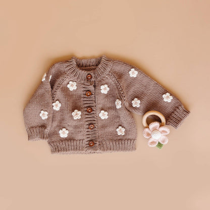 The Blueberry Hill Flower Cardigan - Tan