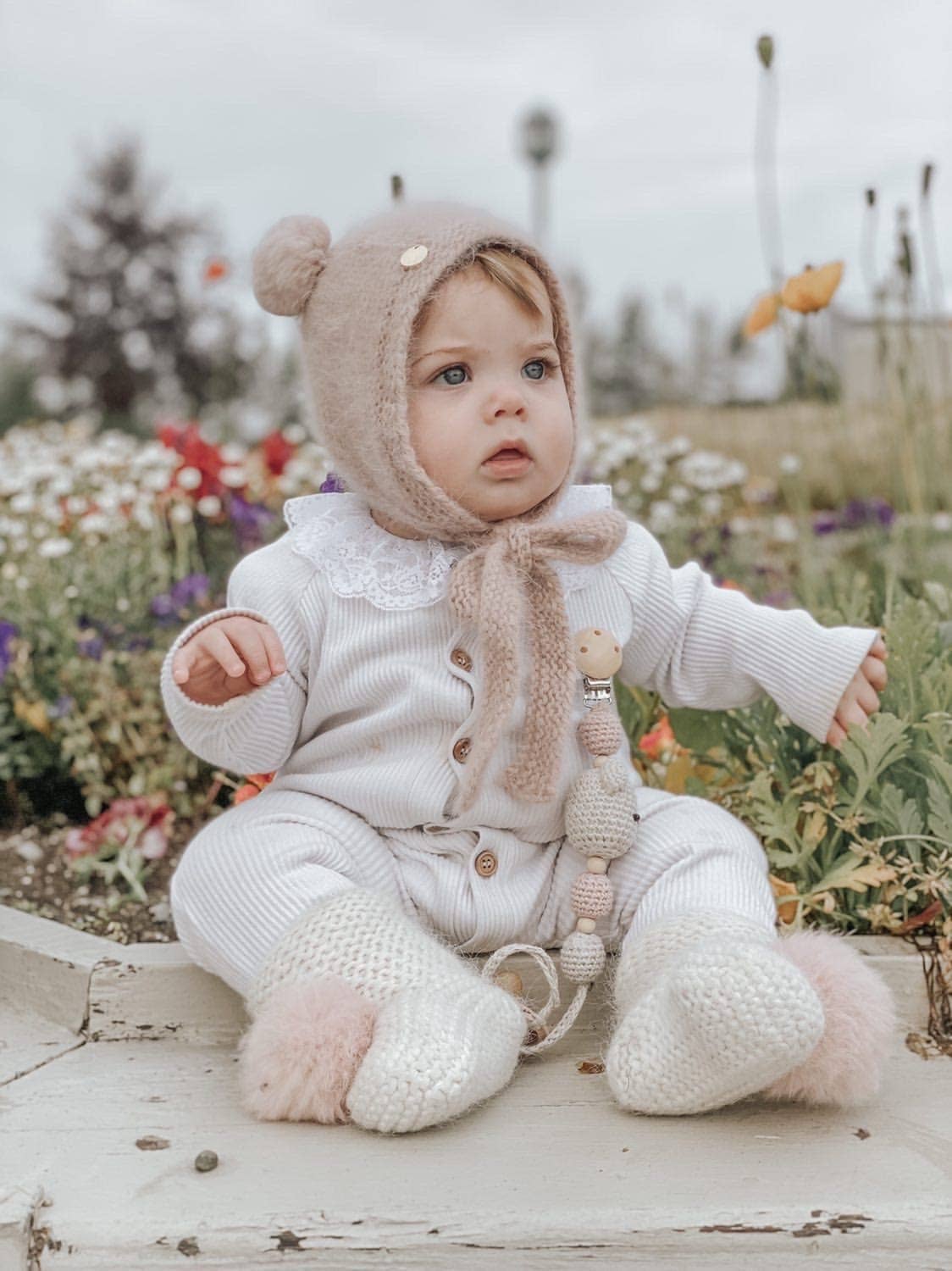 Petite Maison Kids - Dusty Pink Cashmere Teddy Hat: Small (0-12 M)