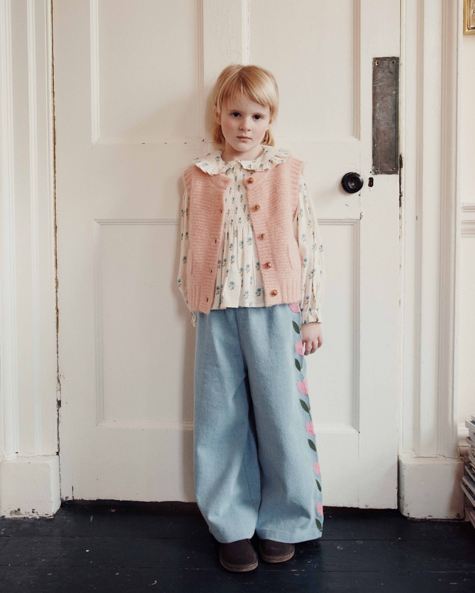 Emile et Ida Light Blue Denim Embroidered Tulip Pants