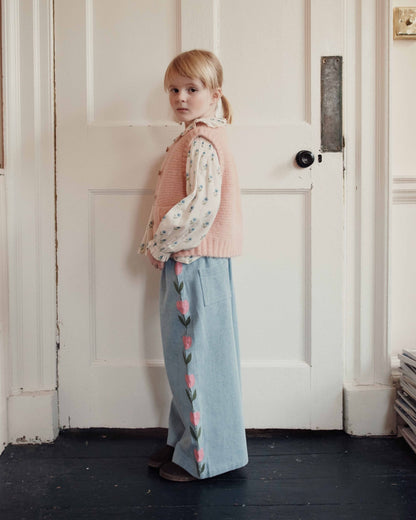 Emile et Ida Light Blue Denim Embroidered Tulip Pants