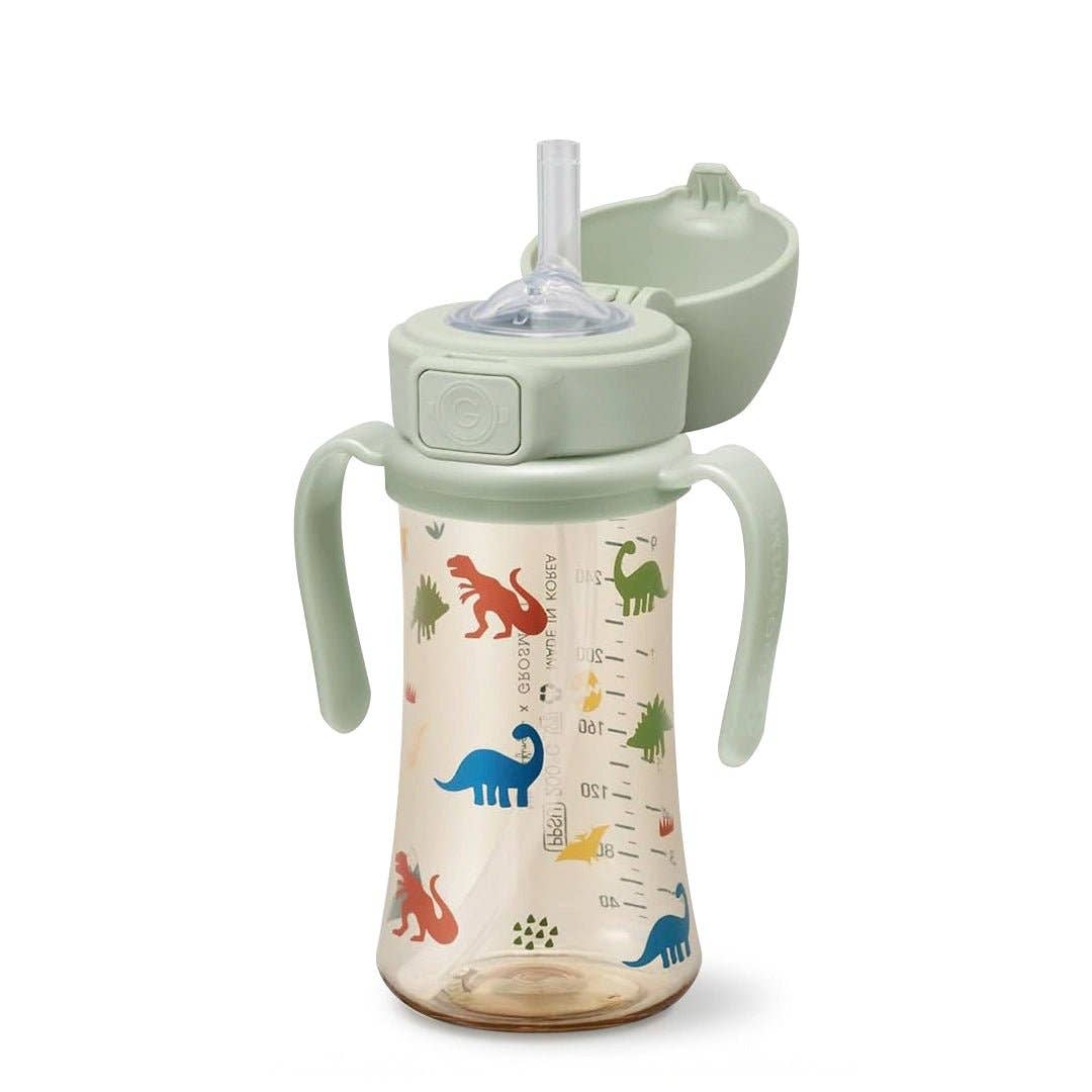 onzenna (Grosmimi and Cha&amp;Mom) - Grosmimi PPSU Straw Cup with Flip Top - 10oz (12 Months+) Stage 2 Straw: Coral flower