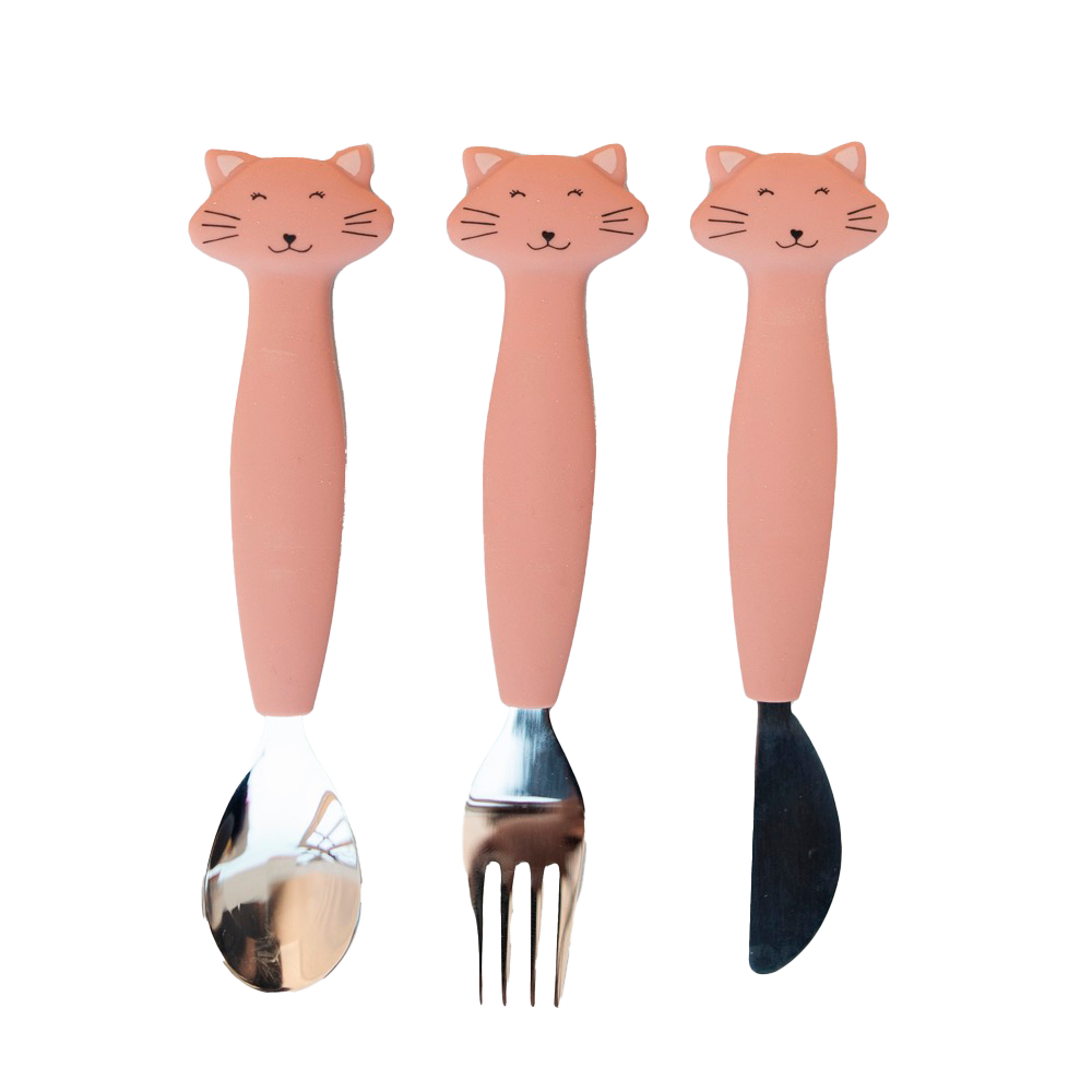 Trixie Baby - Trixie Silicone Cutlery Set, 3-Pack | Baby Toddler Utensils: Mrs. Cat