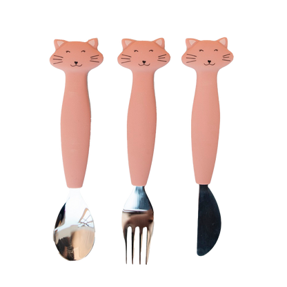 Trixie Baby - Trixie Silicone Cutlery Set, 3-Pack | Baby Toddler Utensils: Mrs. Cat