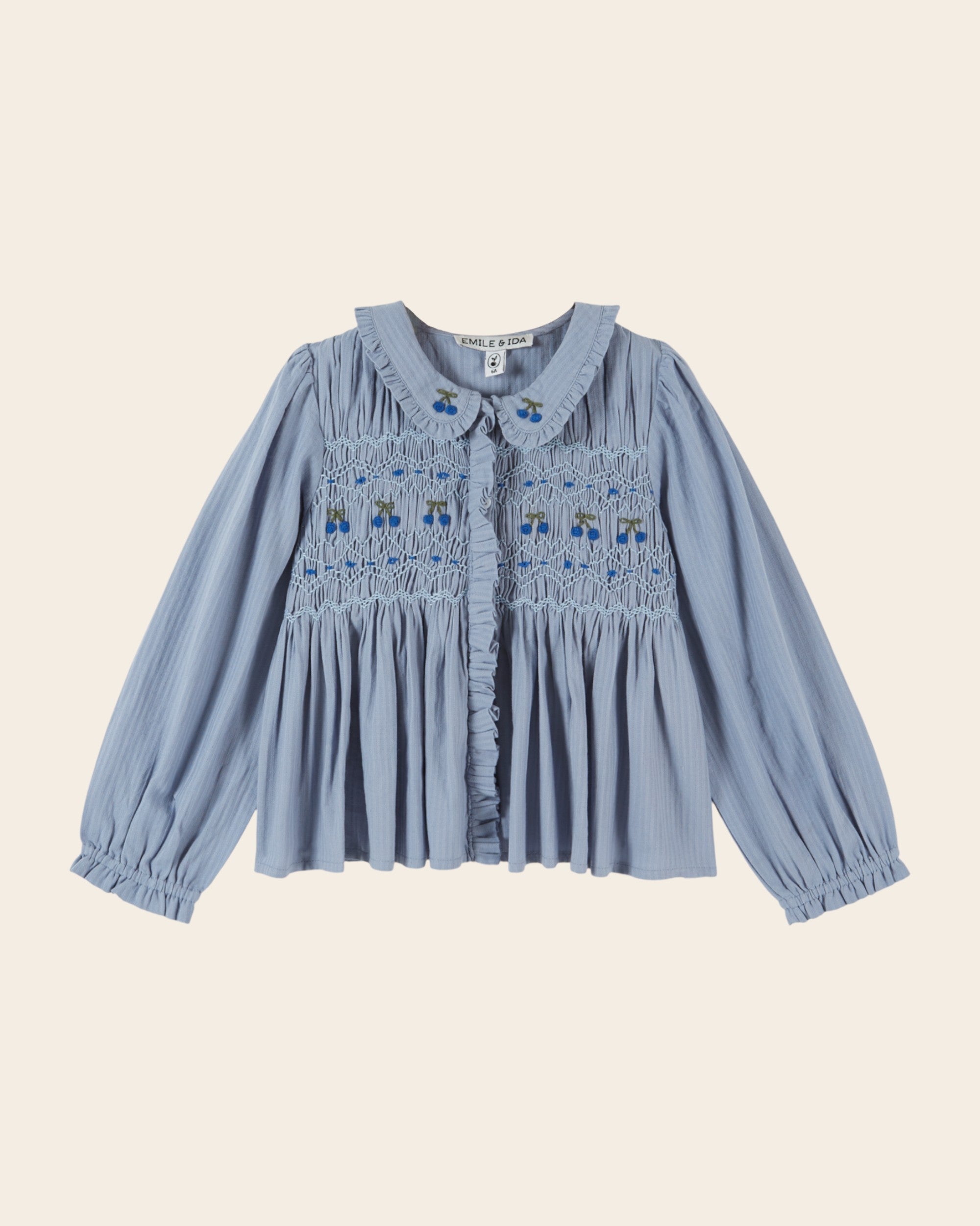 Emile et Ida Blue Cherry Smocked Blouse