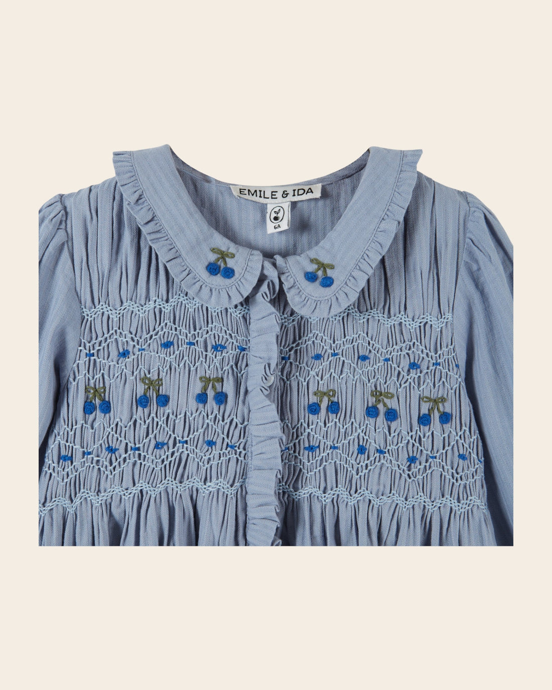 Emile et Ida Blue Cherry Smocked Blouse