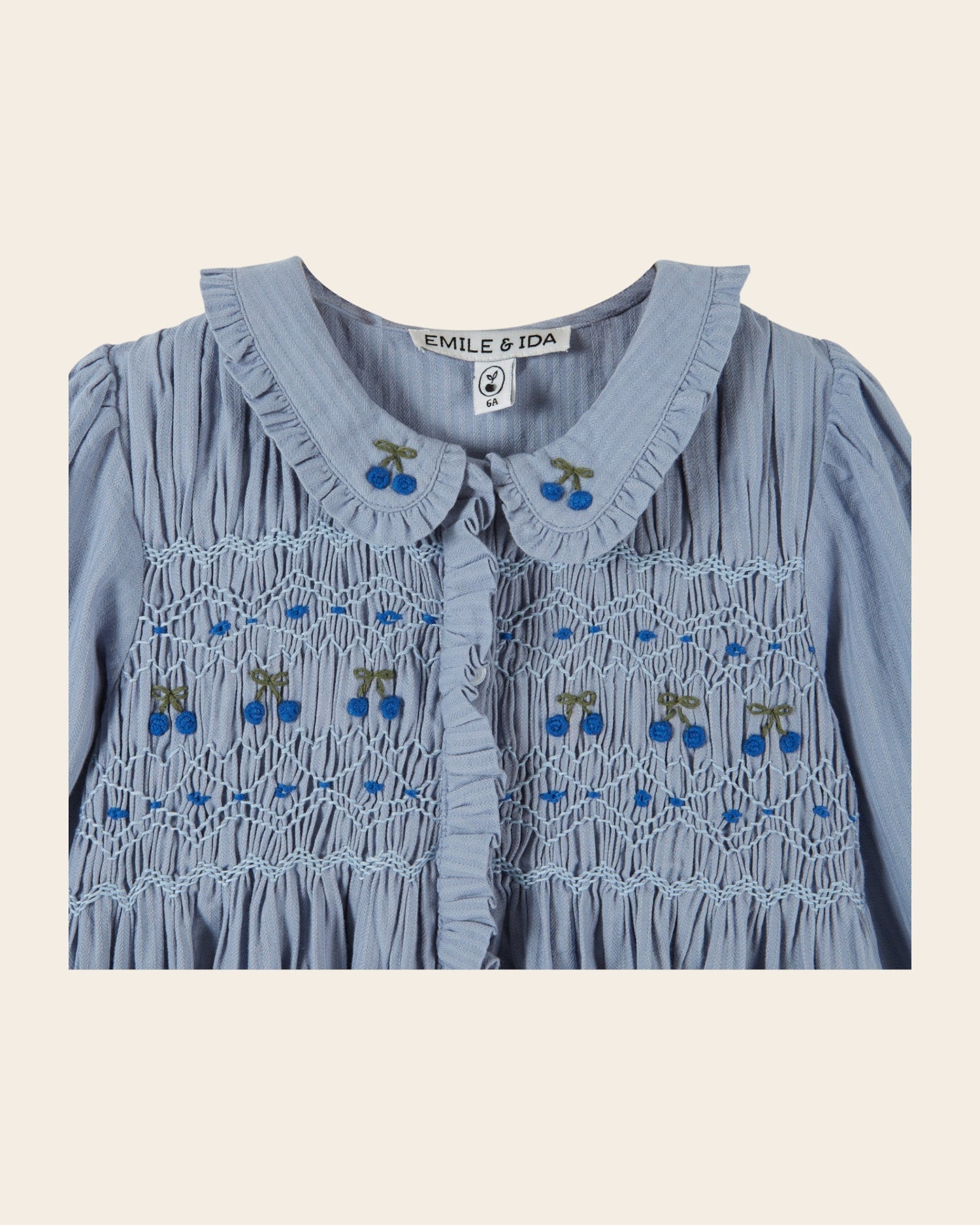 Emile et Ida Blue Cherry Smocked Blouse
