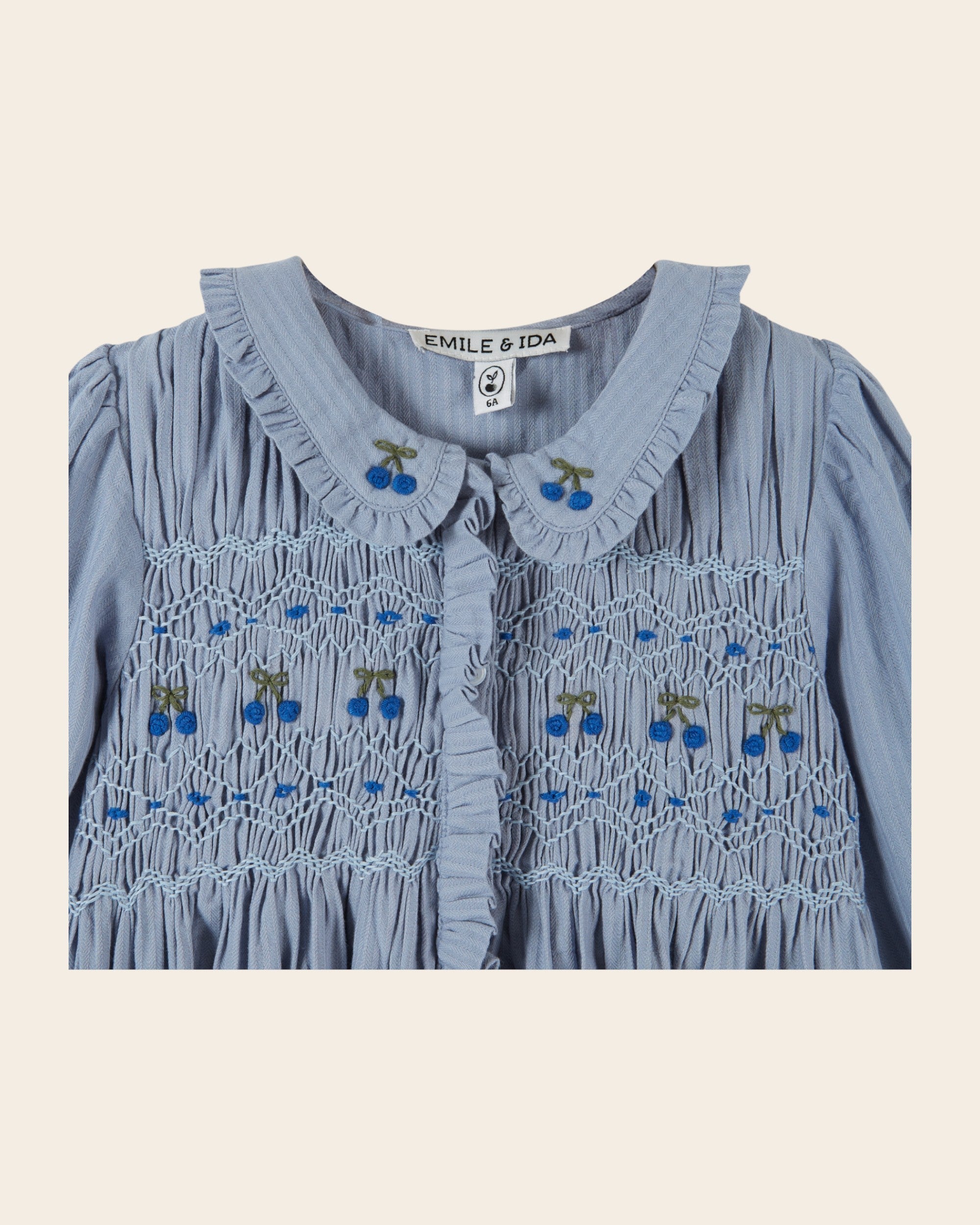 Emile et Ida Blue Cherry Smocked Blouse