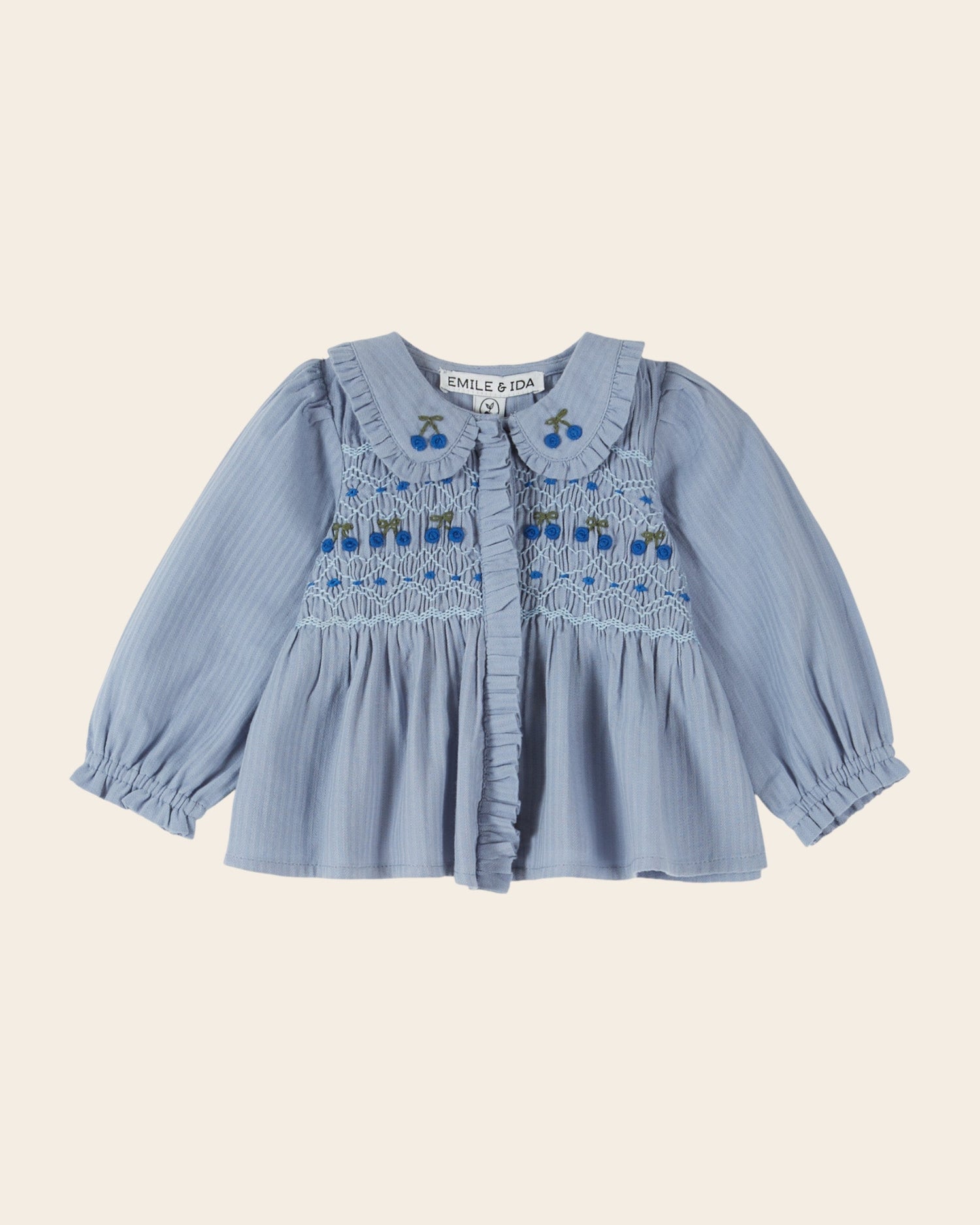 Emile et Ida Blue Cherry Smocked Blouse