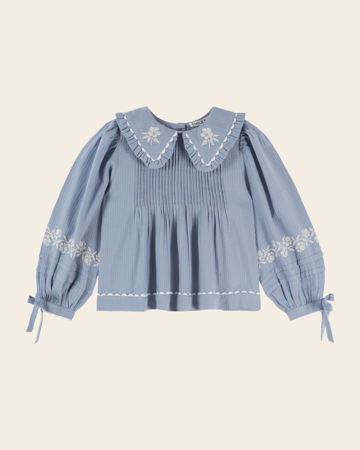Emile et Ida Blue Embroidered Collar Blouse