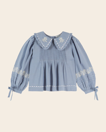 Emile et Ida Blue Embroidered Collar Blouse