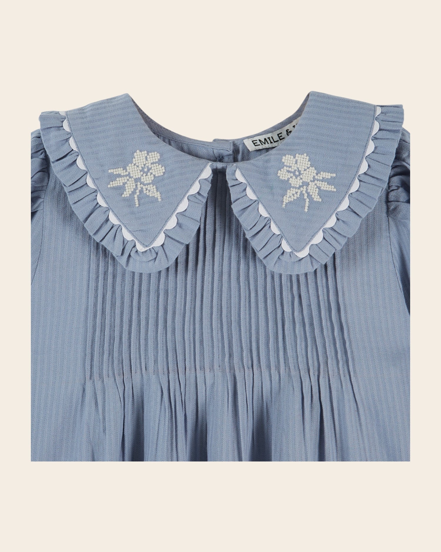 Emile et Ida Blue Embroidered Collar Blouse