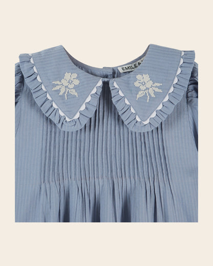 Emile et Ida Blue Embroidered Collar Blouse