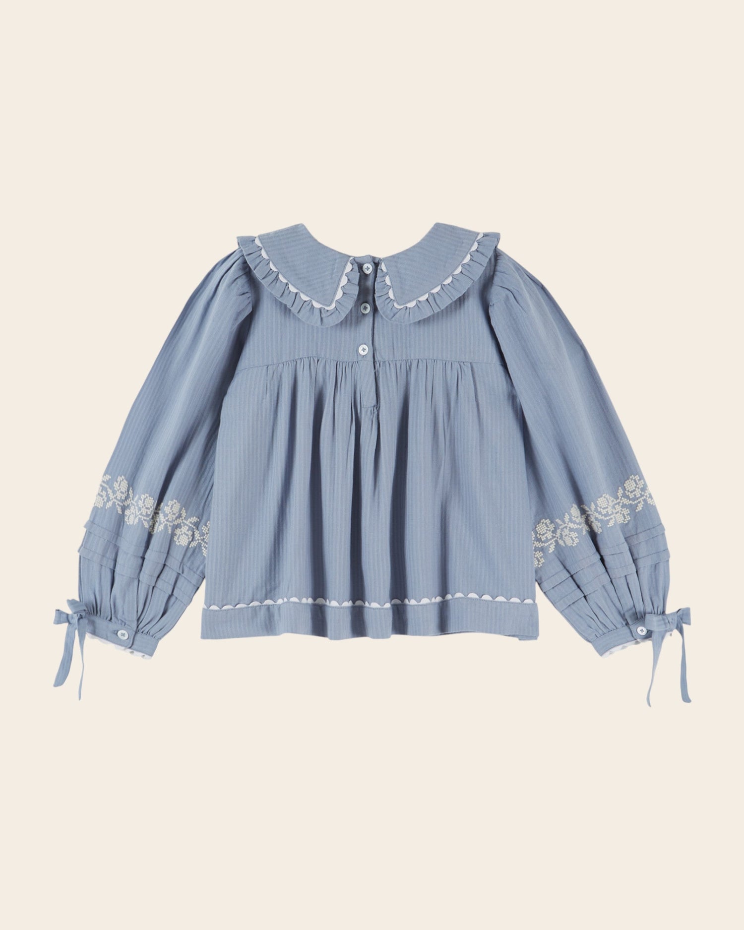 Emile et Ida Blue Embroidered Collar Blouse