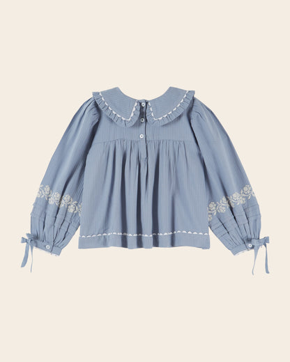 Emile et Ida Blue Embroidered Collar Blouse