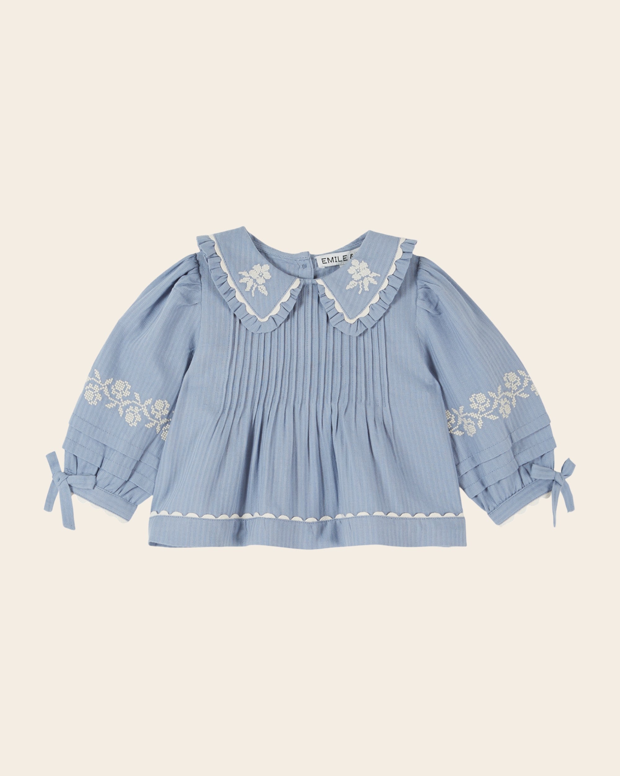 Emile et Ida Blue Embroidered Collar Blouse