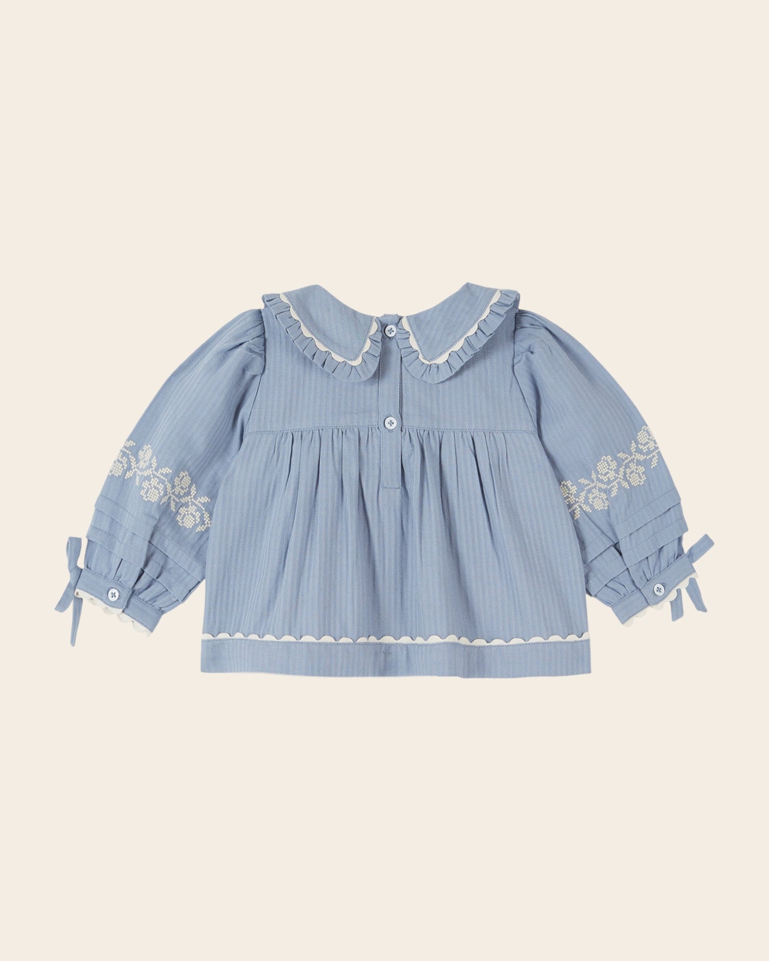 Emile et Ida Blue Embroidered Collar Blouse