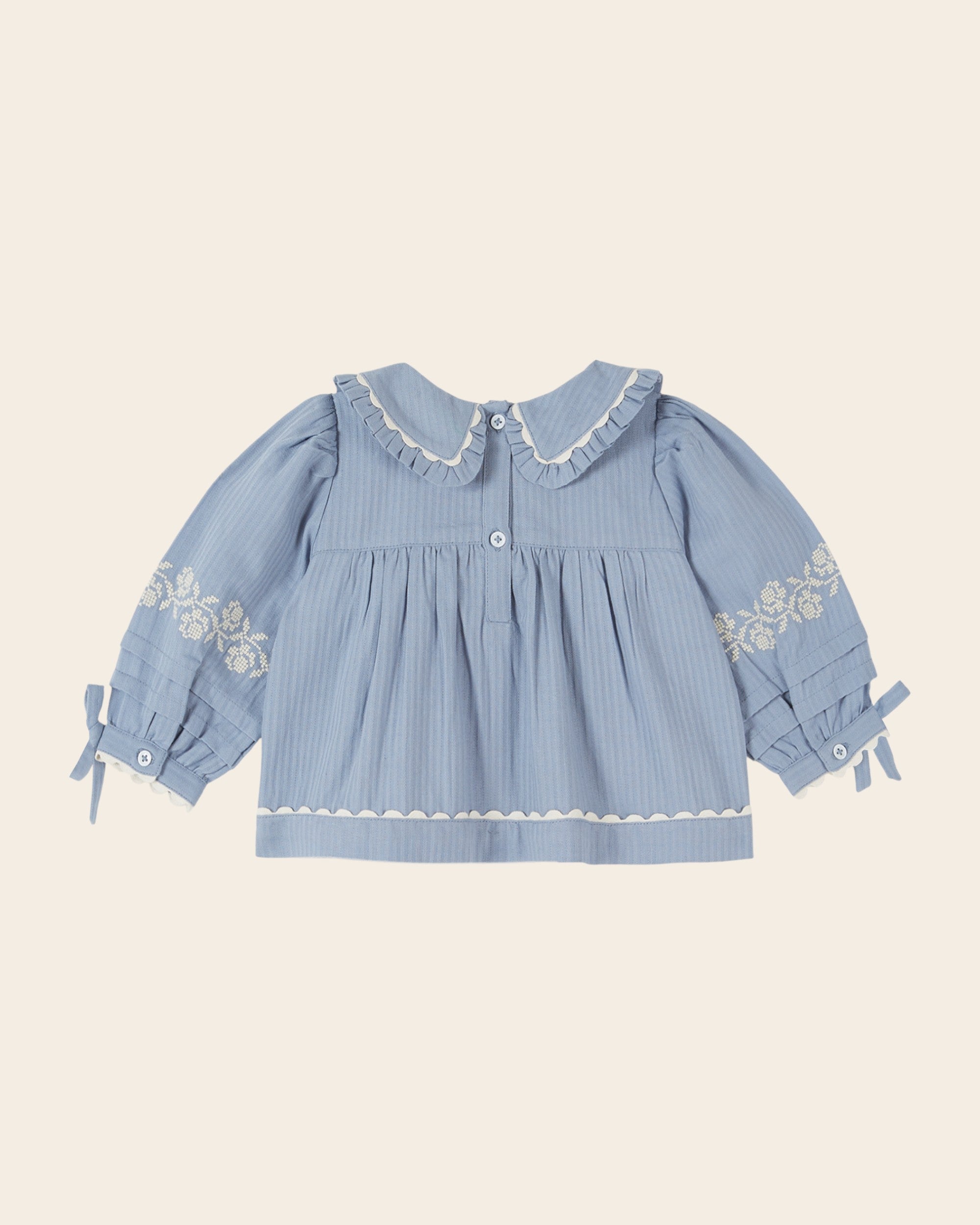 Emile et Ida Blue Embroidered Collar Blouse