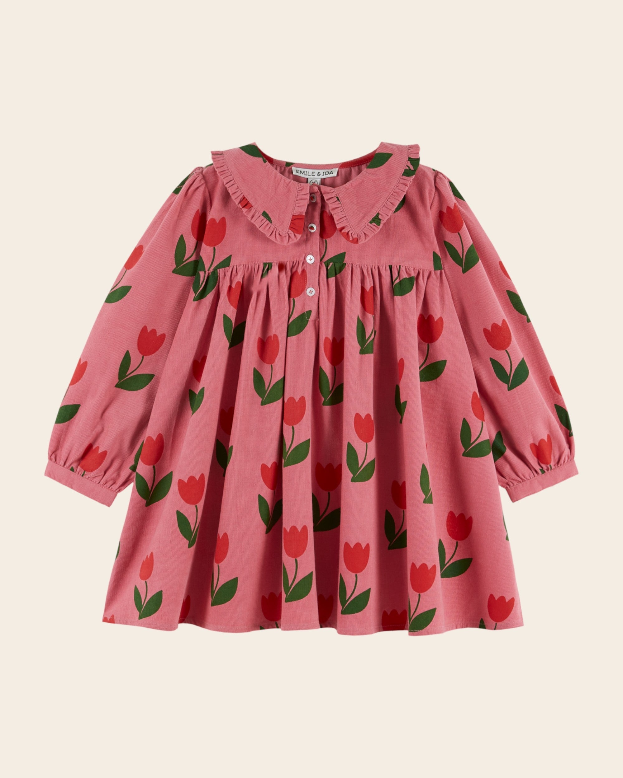 Emile et Ida Grande Tulipe Corduroy Ruffle Collar Dress