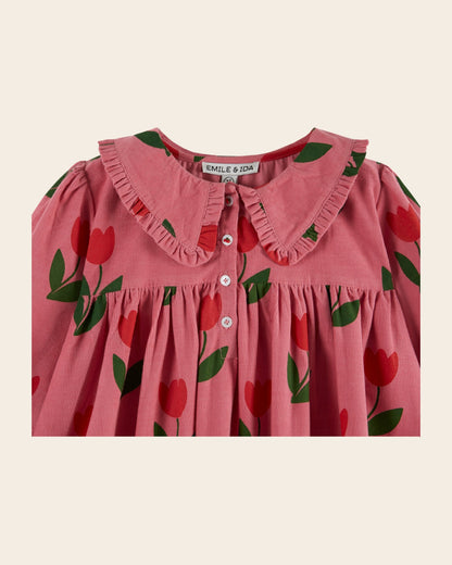 Emile et Ida Grande Tulipe Corduroy Ruffle Collar Dress