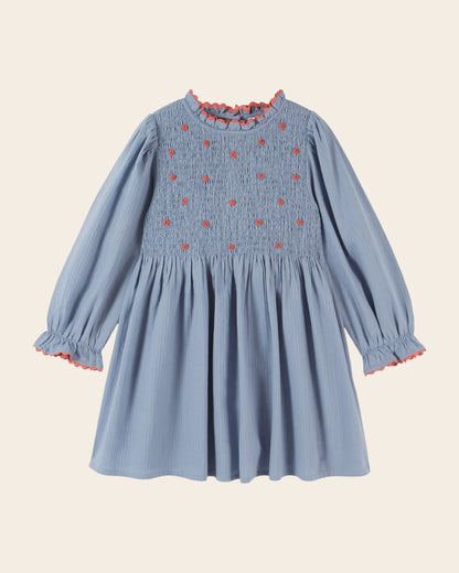 Emile et Ida Blue Embroidered Smocked Dress