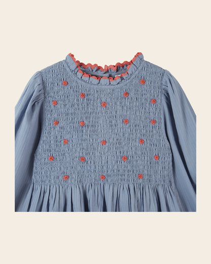 Emile et Ida Blue Embroidered Smocked Dress