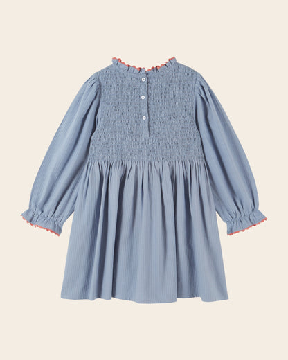 Emile et Ida Blue Embroidered Smocked Dress