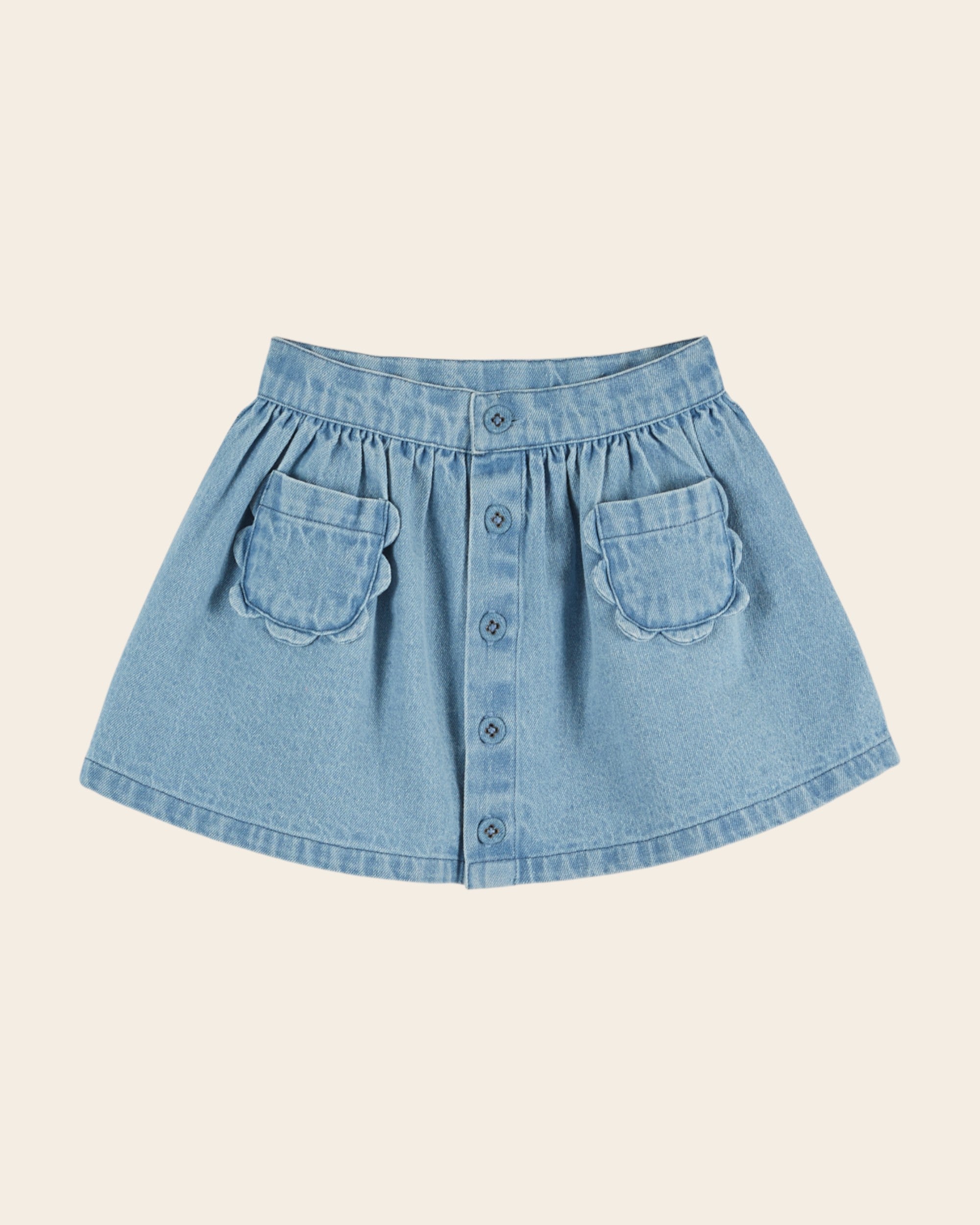 Emile et Ida Light Blue Denim Floral Pocket Skirt