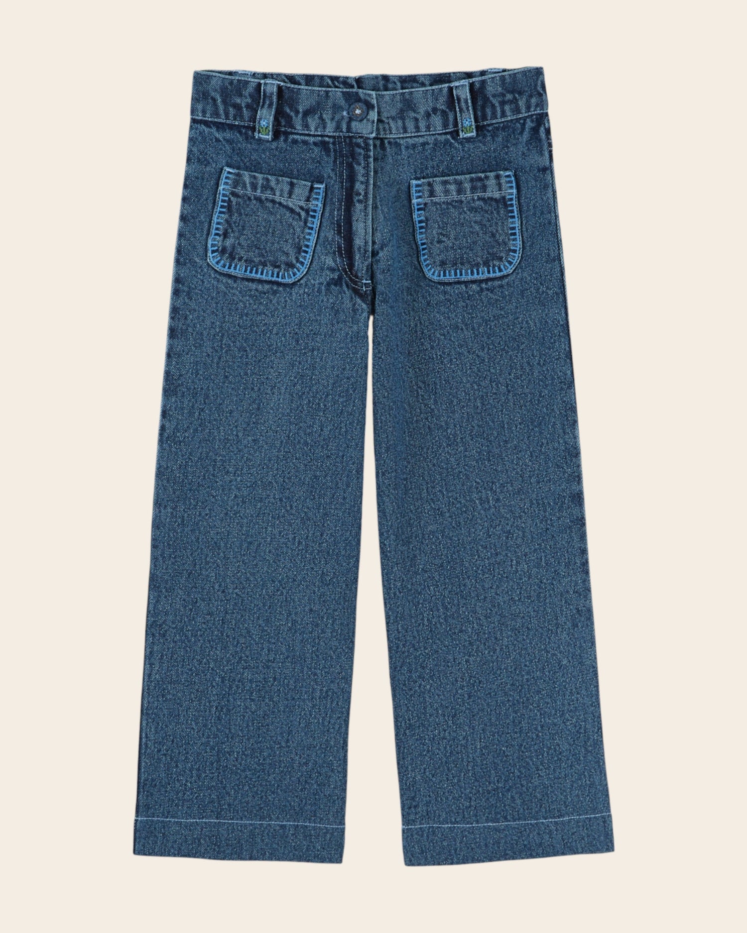 Emile et Ida Blue Denim Embroidered Pocket Pants
