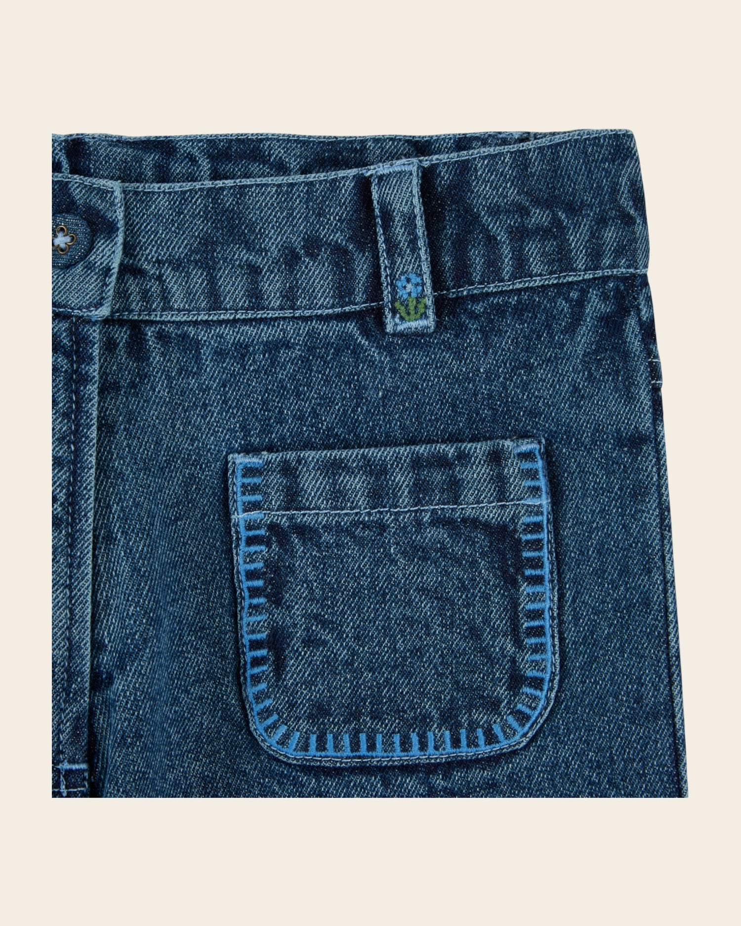 Emile et Ida Blue Denim Embroidered Pocket Pants