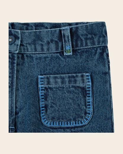 Emile et Ida Blue Denim Embroidered Pocket Pants