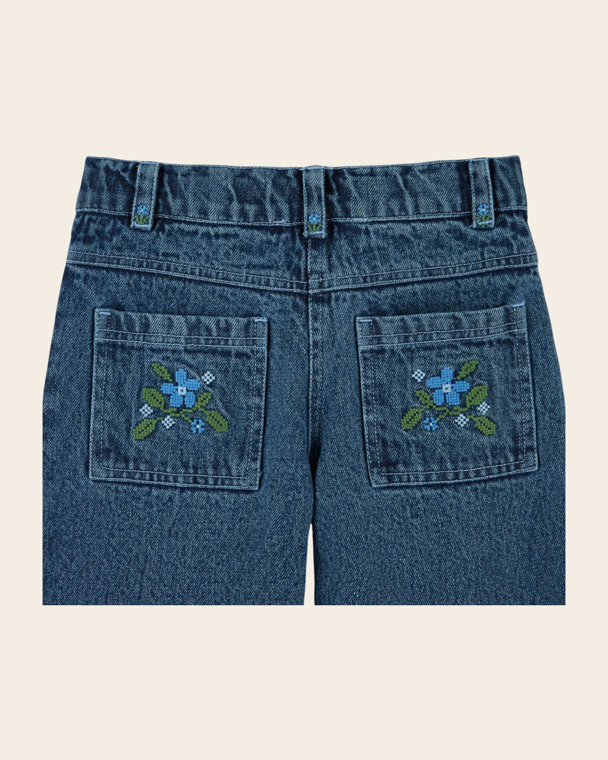 Emile et Ida Blue Denim Embroidered Pocket Pants