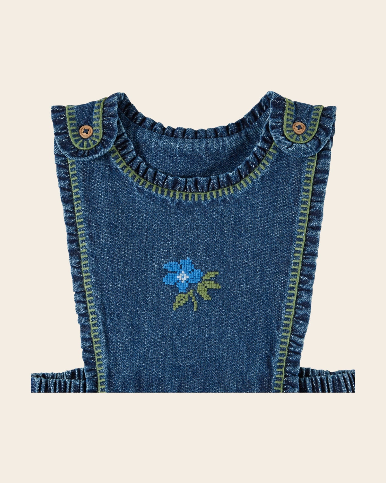 Emile et Ida Blue Denim Embroidered Apron Dress