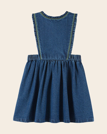 Emile et Ida Blue Denim Embroidered Apron Dress