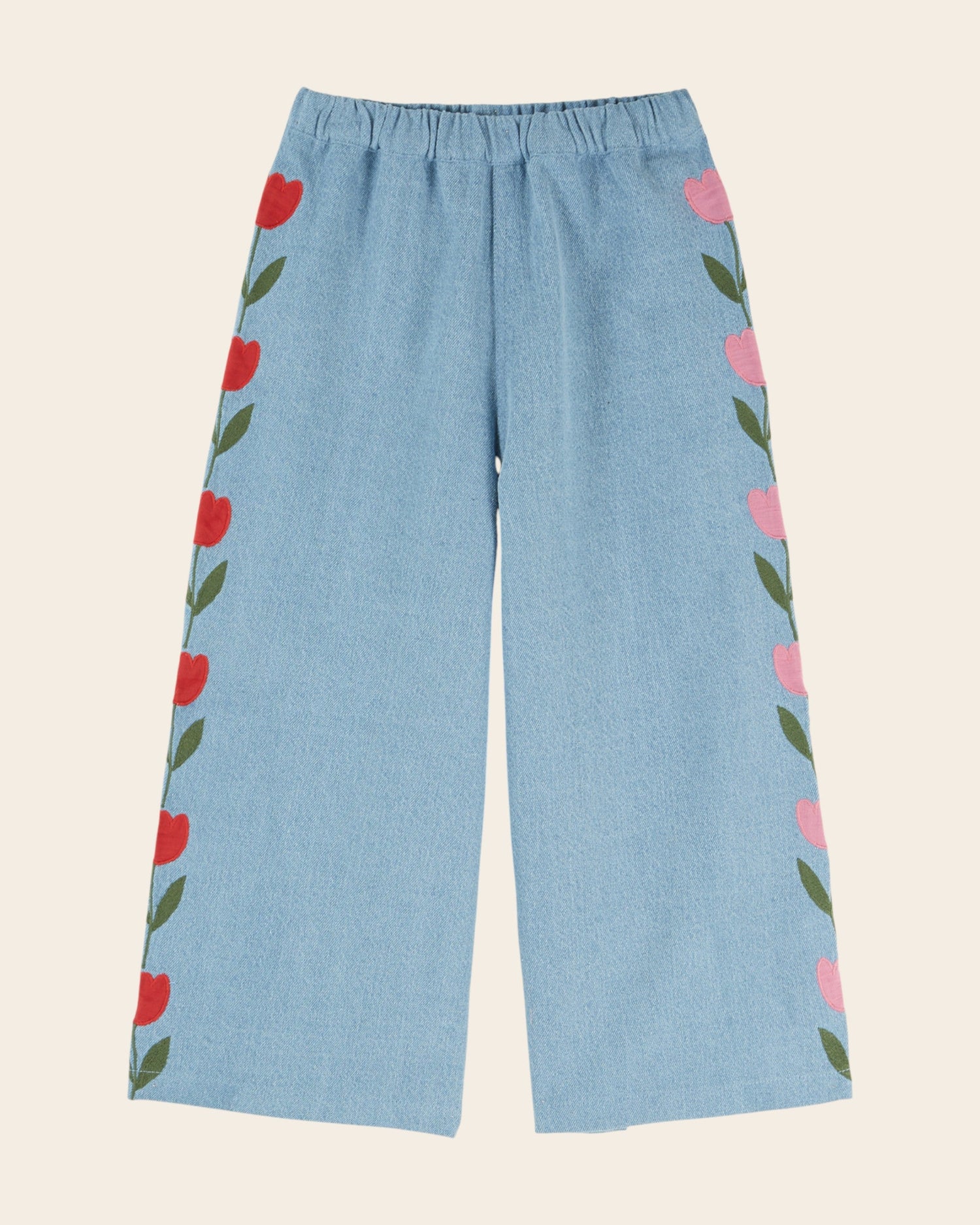 Emile et Ida Light Blue Denim Embroidered Tulip Pants