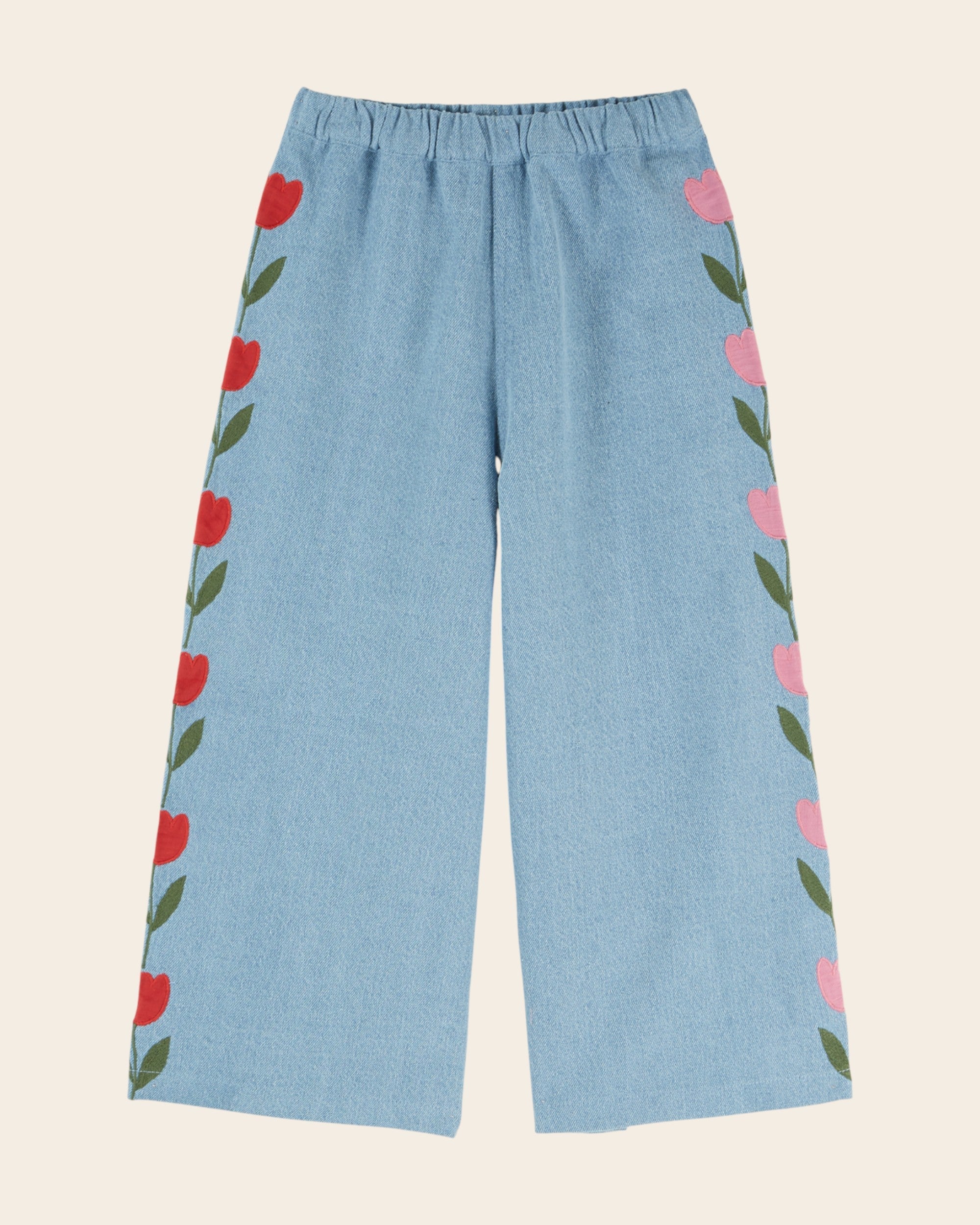 Emile et Ida Light Blue Denim Embroidered Tulip Pants