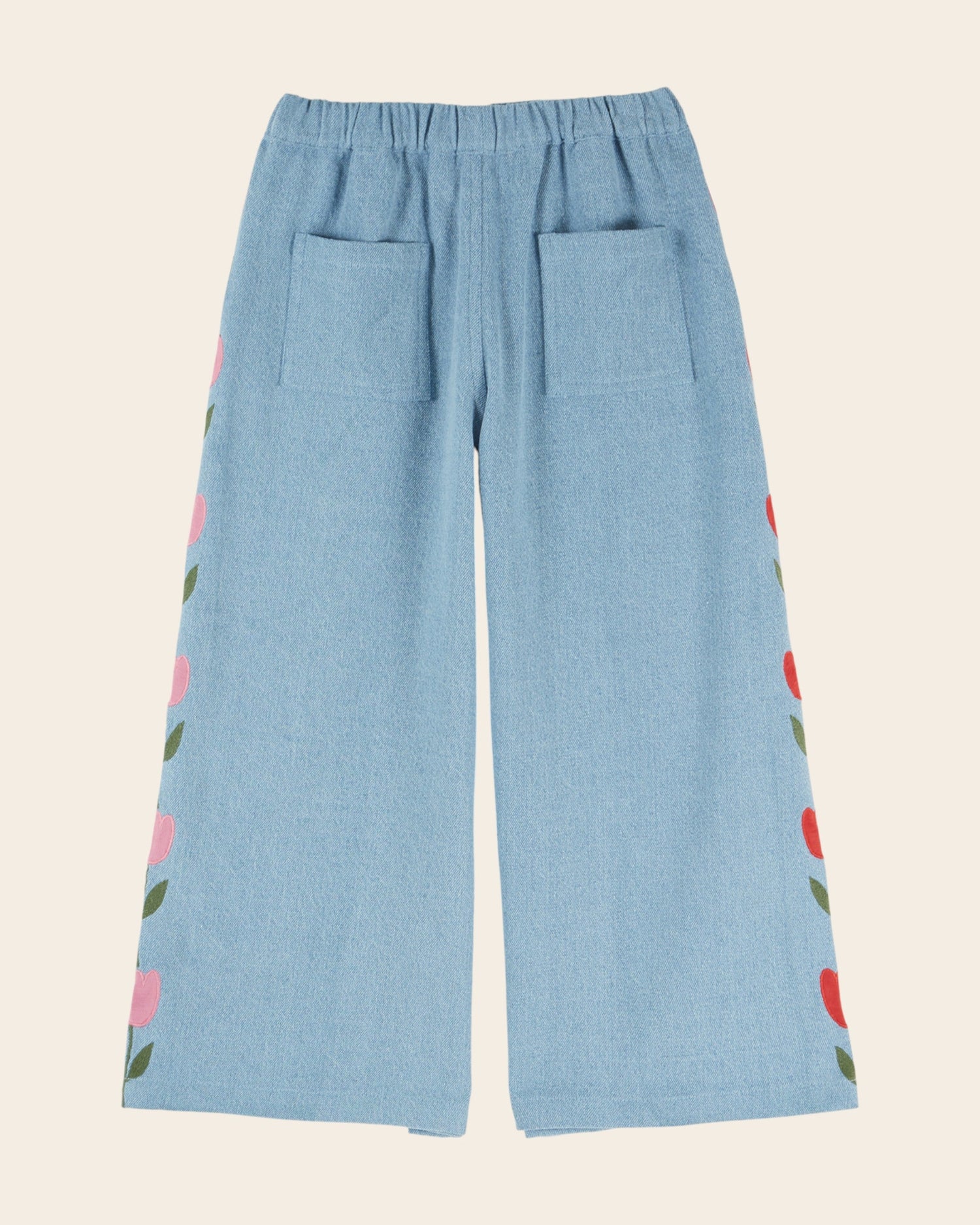 Emile et Ida Light Blue Denim Embroidered Tulip Pants
