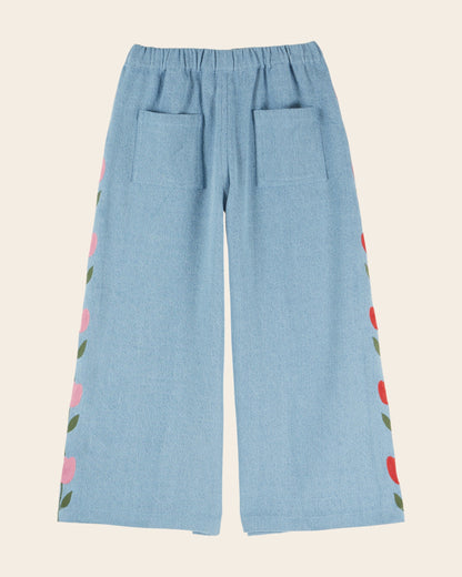 Emile et Ida Light Blue Denim Embroidered Tulip Pants