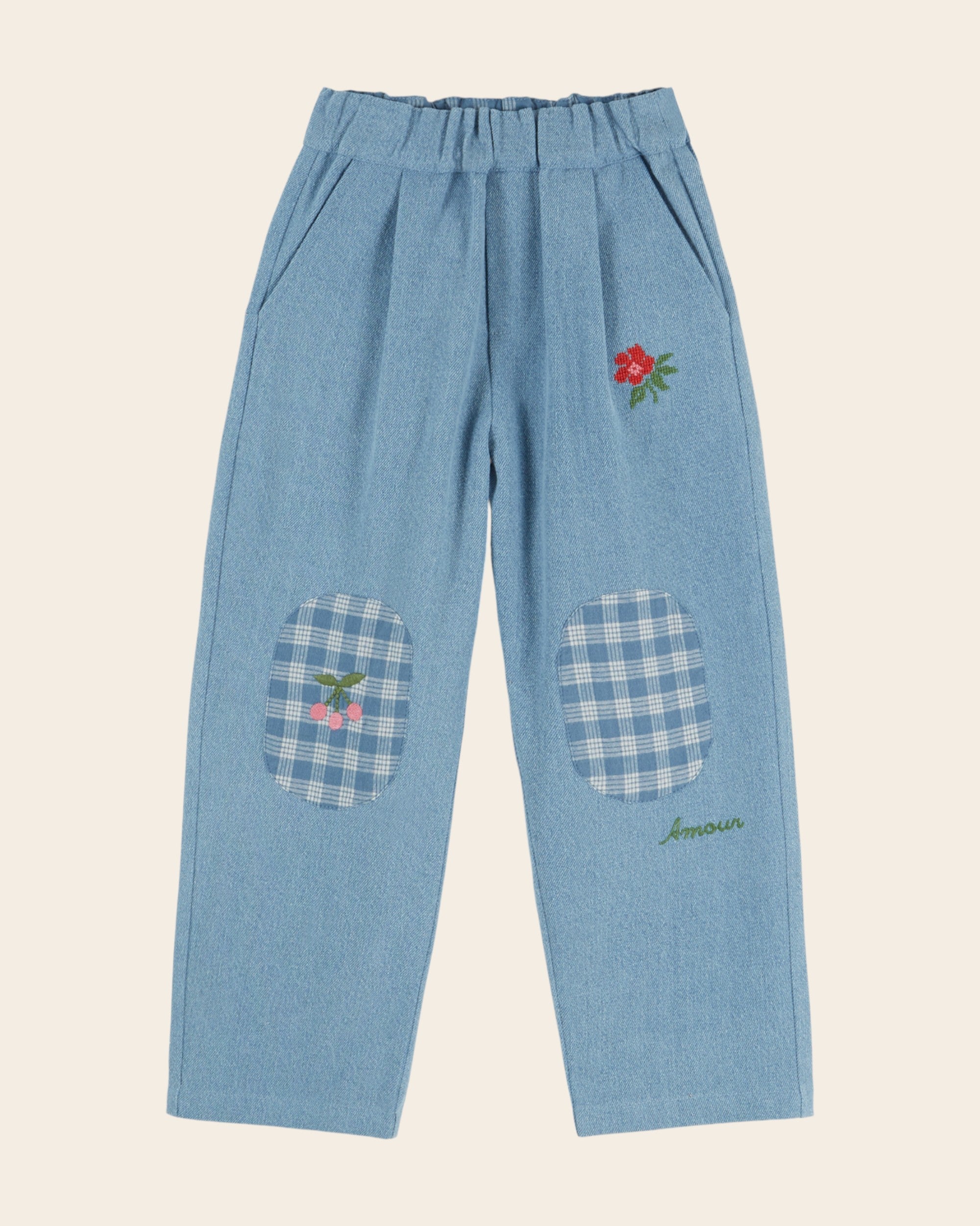 Emile et Ida Light Blue Denim Knee Patch Pants