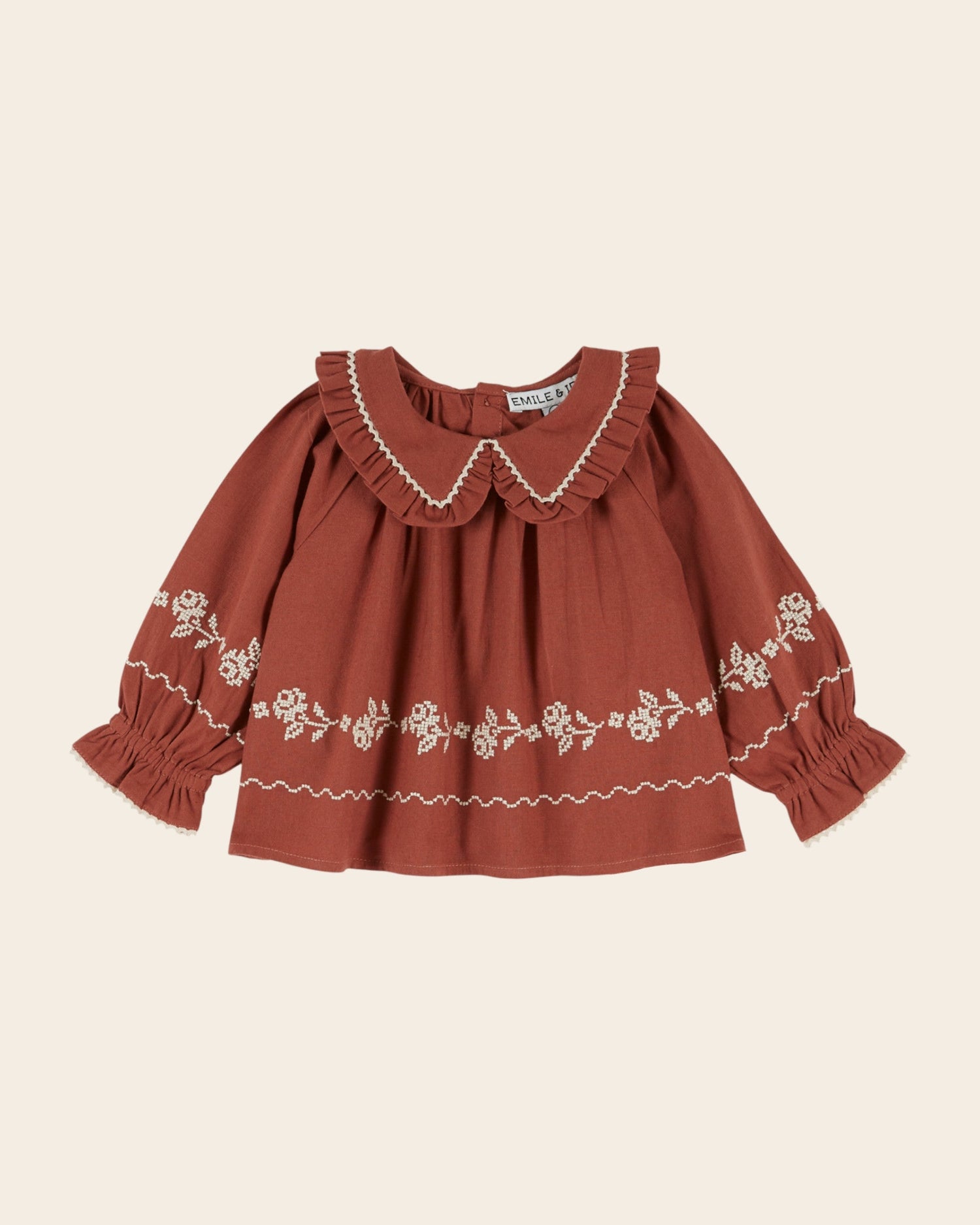 Emile et Ida Acajou embroidered ruffle collar blouse
