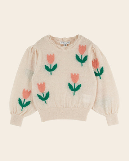 Emile et Ida Pink Tulip Intarsia Sweater