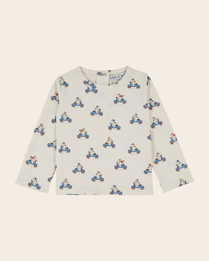 Emile et Ida Ecru Scooter Dog Long-Sleeve T-Shirt