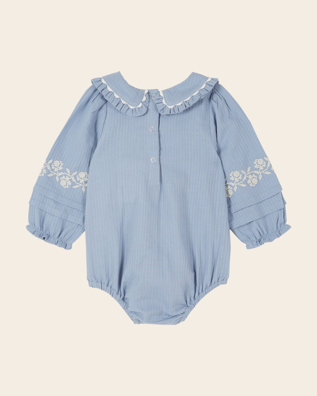 Emile et Ida Blue Embroidered Baby Romper