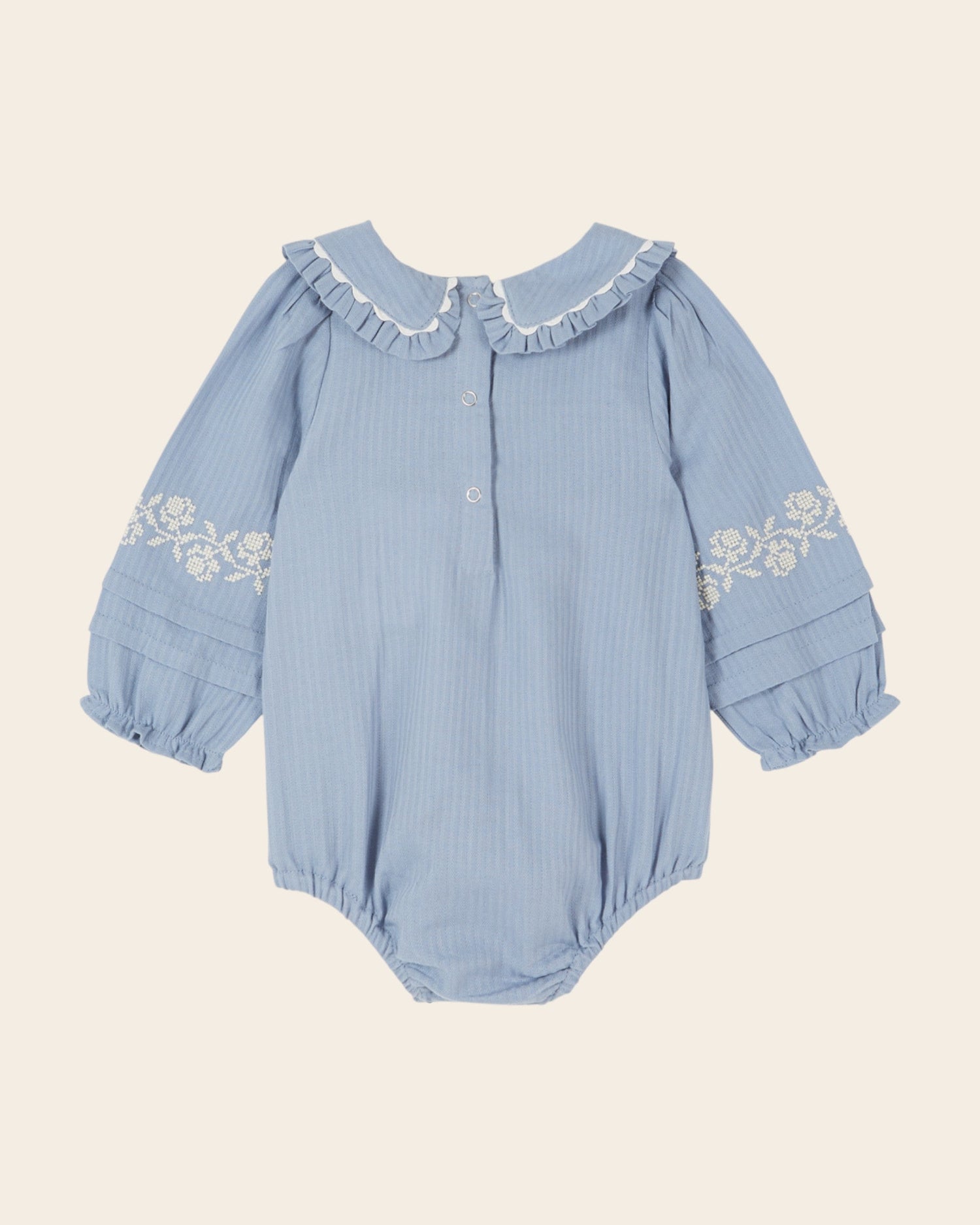 Emile et Ida Blue Embroidered Baby Romper