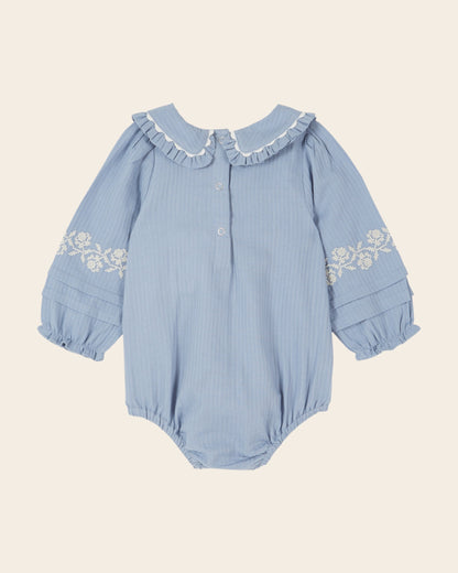 Emile et Ida Blue Embroidered Baby Romper