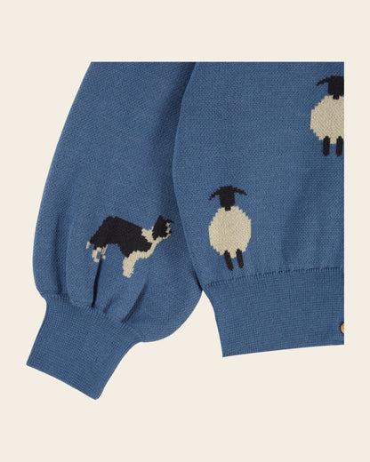 Emile et Ida Blue Sheep Jacquard Ruffle Cardigan