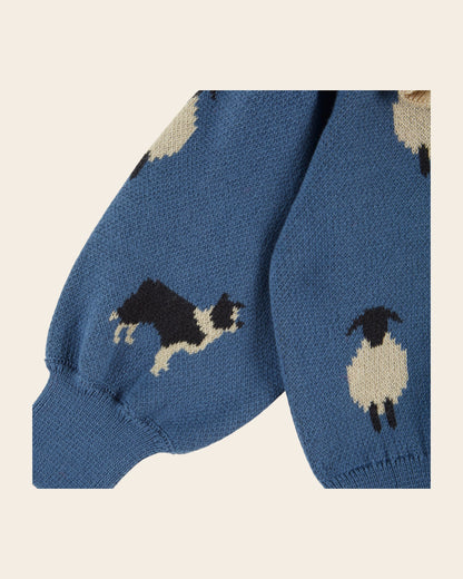 Emile et Ida Blue Sheep Jacquard Ruffle Cardigan