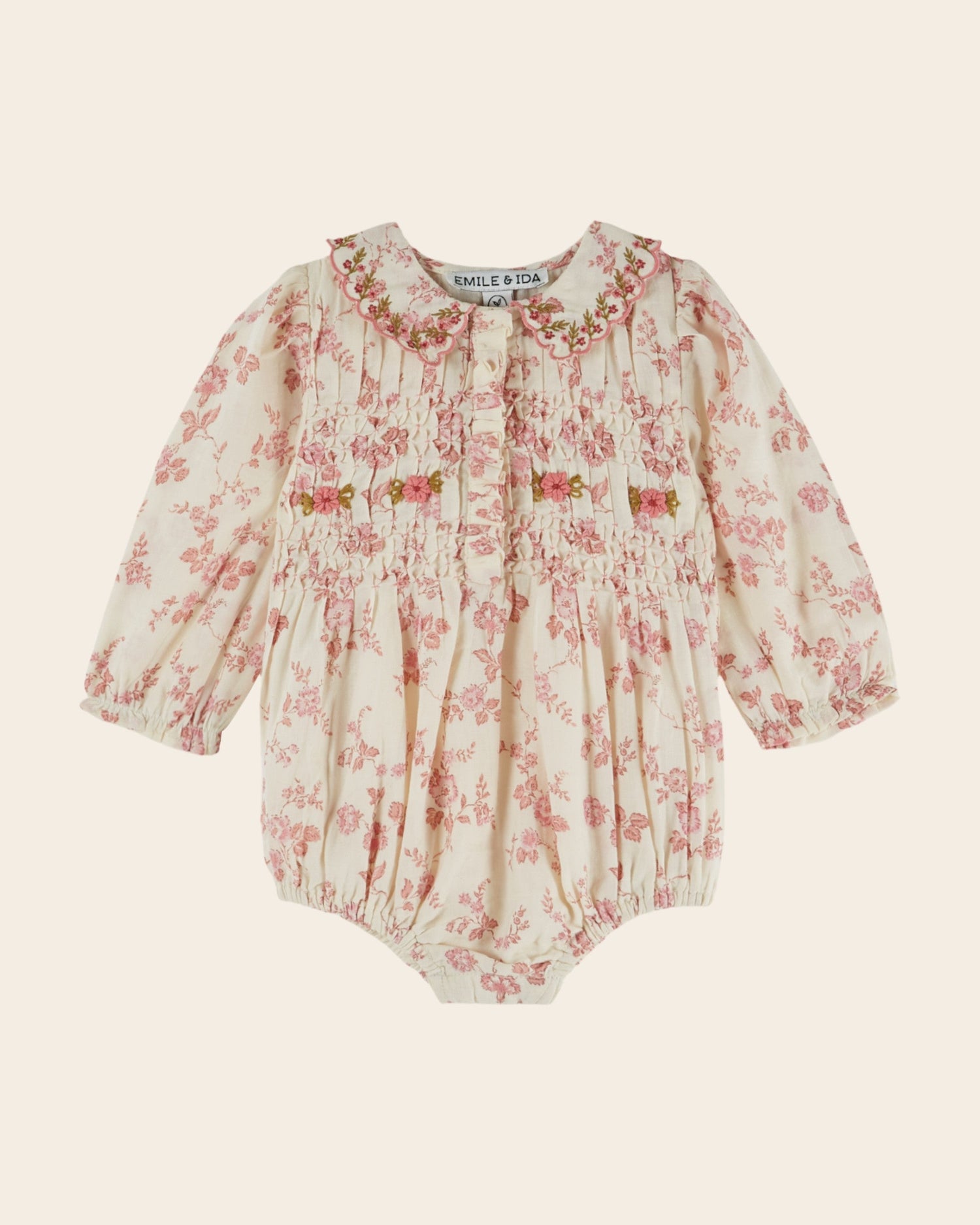 Emile et Ida Rosalie Floral Smocked Baby Romper