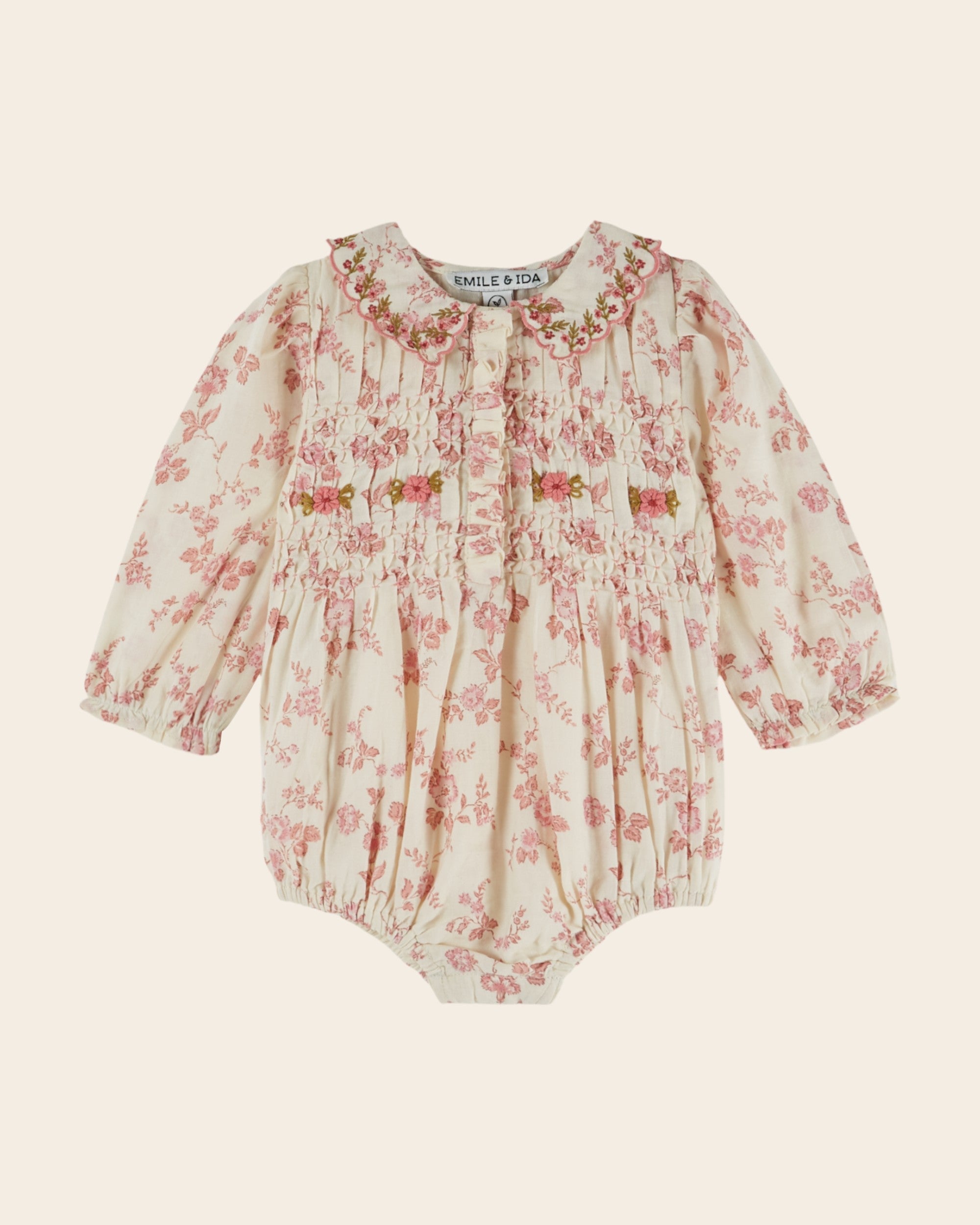 Emile et Ida Rosalie Floral Smocked Baby Romper