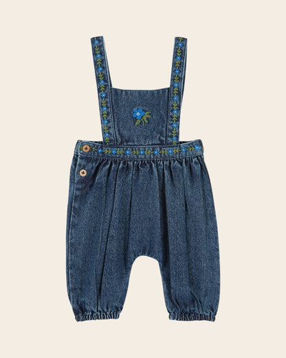 Emile et Ida Blue Denim Embroidered Baby Overalls